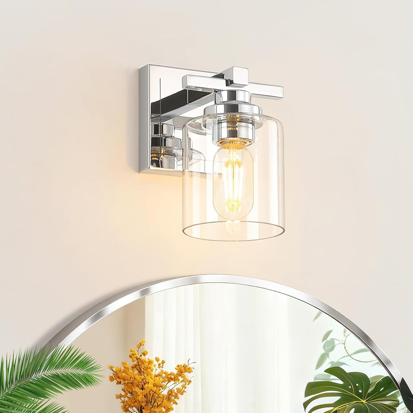 1 Light Modern Bathroom Light Fixtures Over Mirror, Chrome Vanity Lights for Bathroom Wall Sconces with Clear Glass Shades, E26 Socket (Bulbs Not Included)