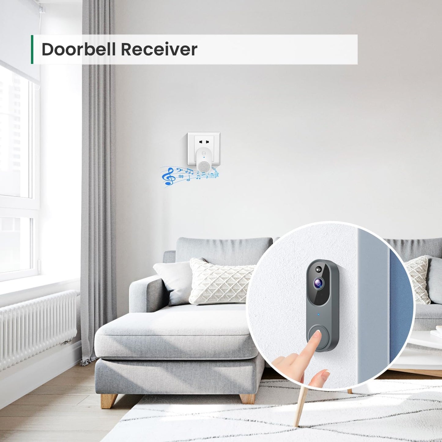1080p Wireless Video Doorbell Camera, AI Human Detection, Live View, Night Vision, Cloud Storage, 2.4G WiFi, Battery Powered, Indoor Outdoor Surveillance (Includes Doorbell Receiver)