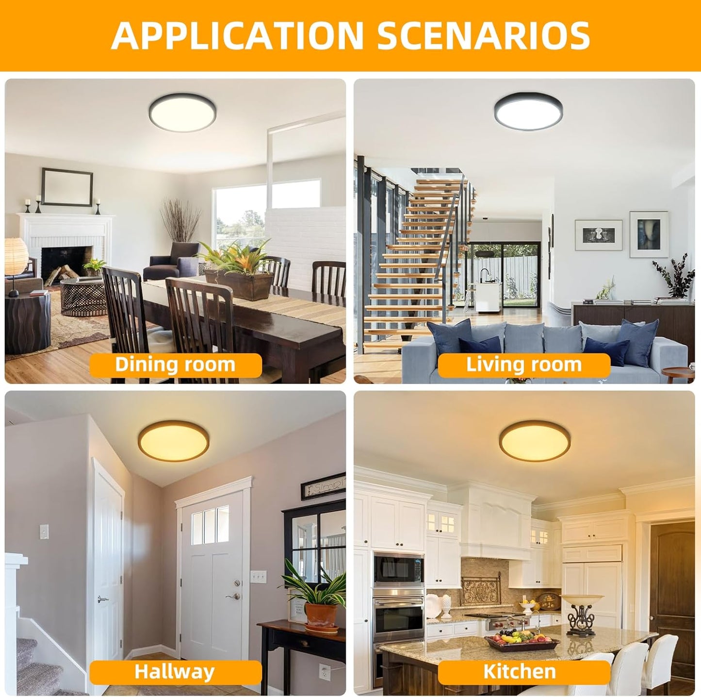 Hlite 2pack 12 inch Flush Mount LED Ceiling Light Fixture,24W 2400LM Super Slim Light Fixtures Ceiling Mount 3000K/4000K/5000K 3CCT Selectable,Light Fixtures for Kitchen,Bedroom (Black)