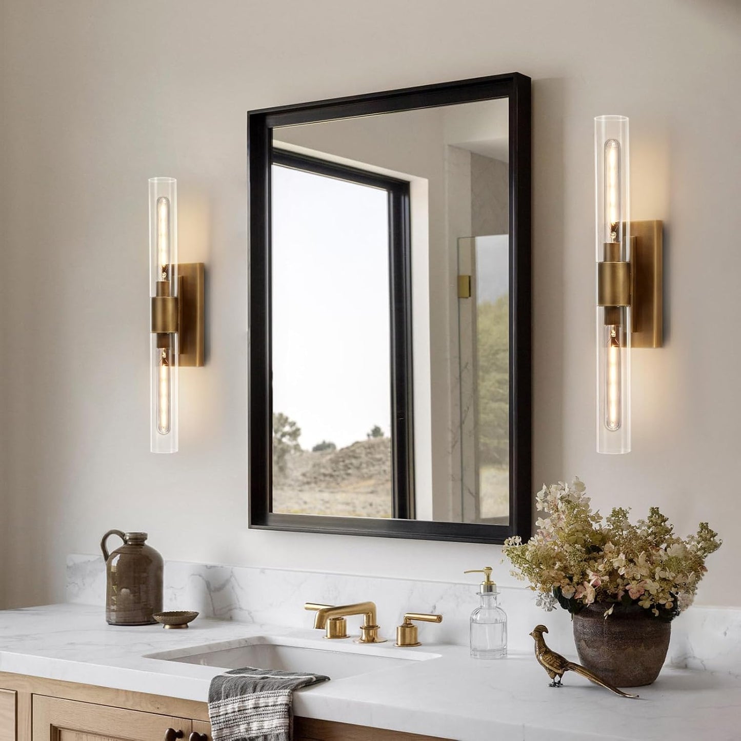 24.8" L Minimalist Style Wall Sconces Set of 2, Brass Wall Lights Fixtures Morden Cylinder Wall Light for Bathroom Vanity Light Indoor Wall Mounted Lamps for Living Room,Bedroom,Hallway
