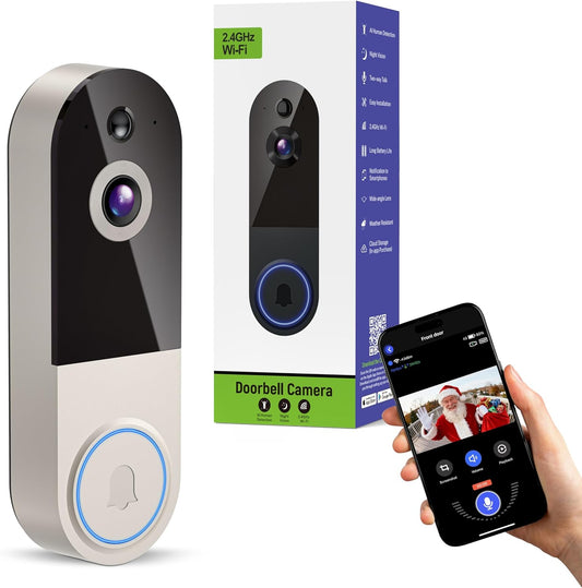 1080p Wireless Video Doorbell Camera with AI Human Detection, 2-Way Audio, Night Vision, Cloud Storage, Real-Time Alerts, 2.4G Wi-Fi Only