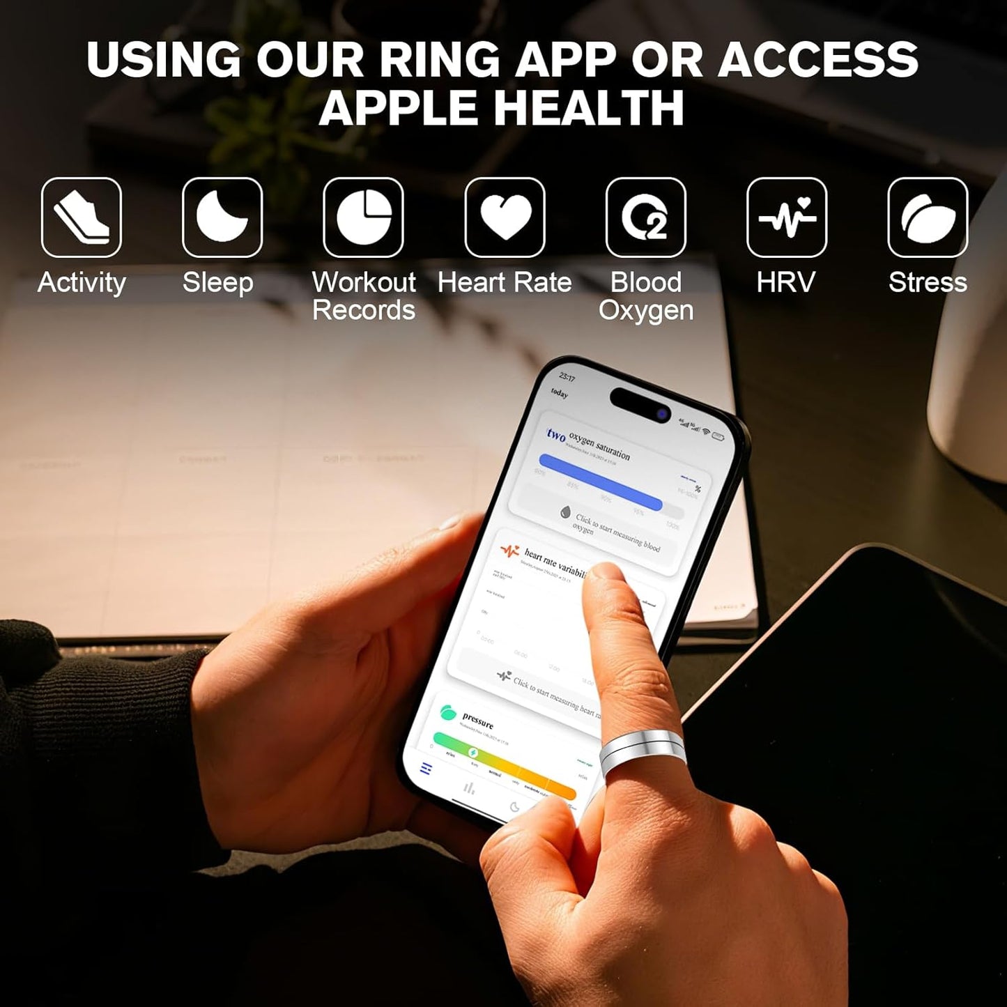 KppeX-X1 Smart Health Ring Kit-Nighttime Sleep Monitoring-Heart Rate-IP68 Waterproof Exercise Recording Fitness Tracker-No Subscription Fee Mixer#Steel Color (X1-10#)