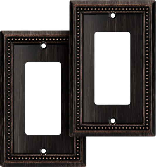 Henne Bery Sunken Pearls Heavy Duty Decorative Wall Plate Switch Plate Outlet Cover (Single Decorator, 2 Pack, Aged Bronze)