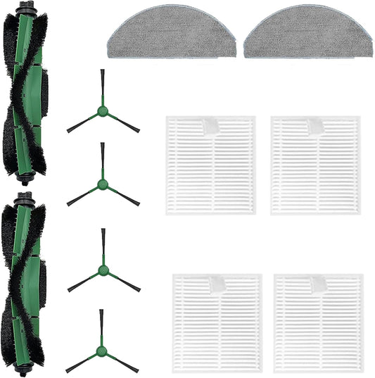 12 Pack Accessories Kit Compatible with iRobot Roomba Essential 100 Series 104 105 Combo Y0140 Y0110 Q011 Q0120 Q0520 Vacuum,1 Roller Brush＆ 4 Side Brushes＆4 Filters & 2 Mopping Pads Replacement Parts