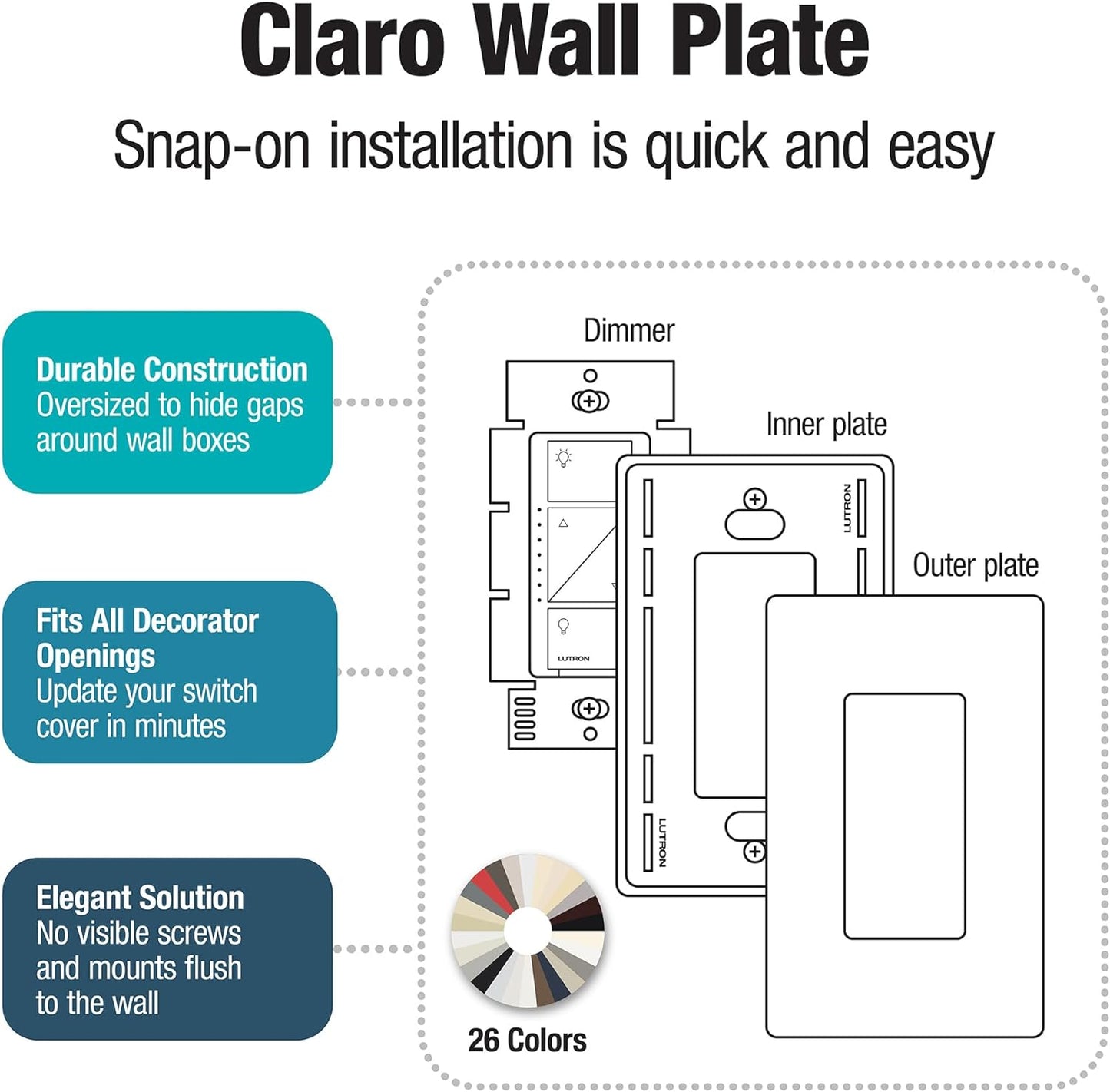 Lutron Claro Light Switch Cover Plate, 3 Gang Wallplate, for Decorator Light Switches, Rocker Light Switch Cover, Outlet Cover, Screwless Switch Plate Cover, Gloss, CW-3-WH-3, White, 3 Pack