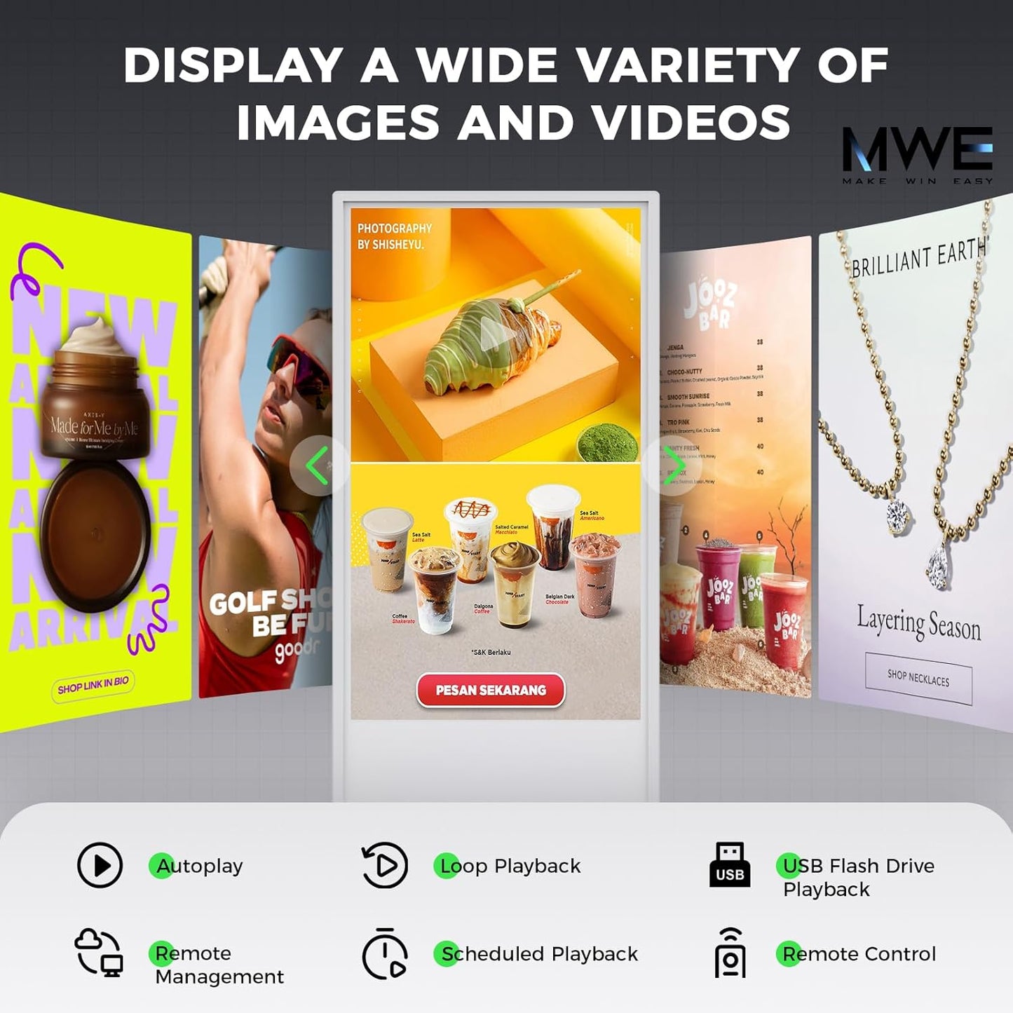 JIYANG 37 Inch Digital Signage Display, Indoor Floor Standing Advertising Display Kiosk Android System,Commercial LCD Totem,Store Displays Screens and Lifetime CMS System(White)