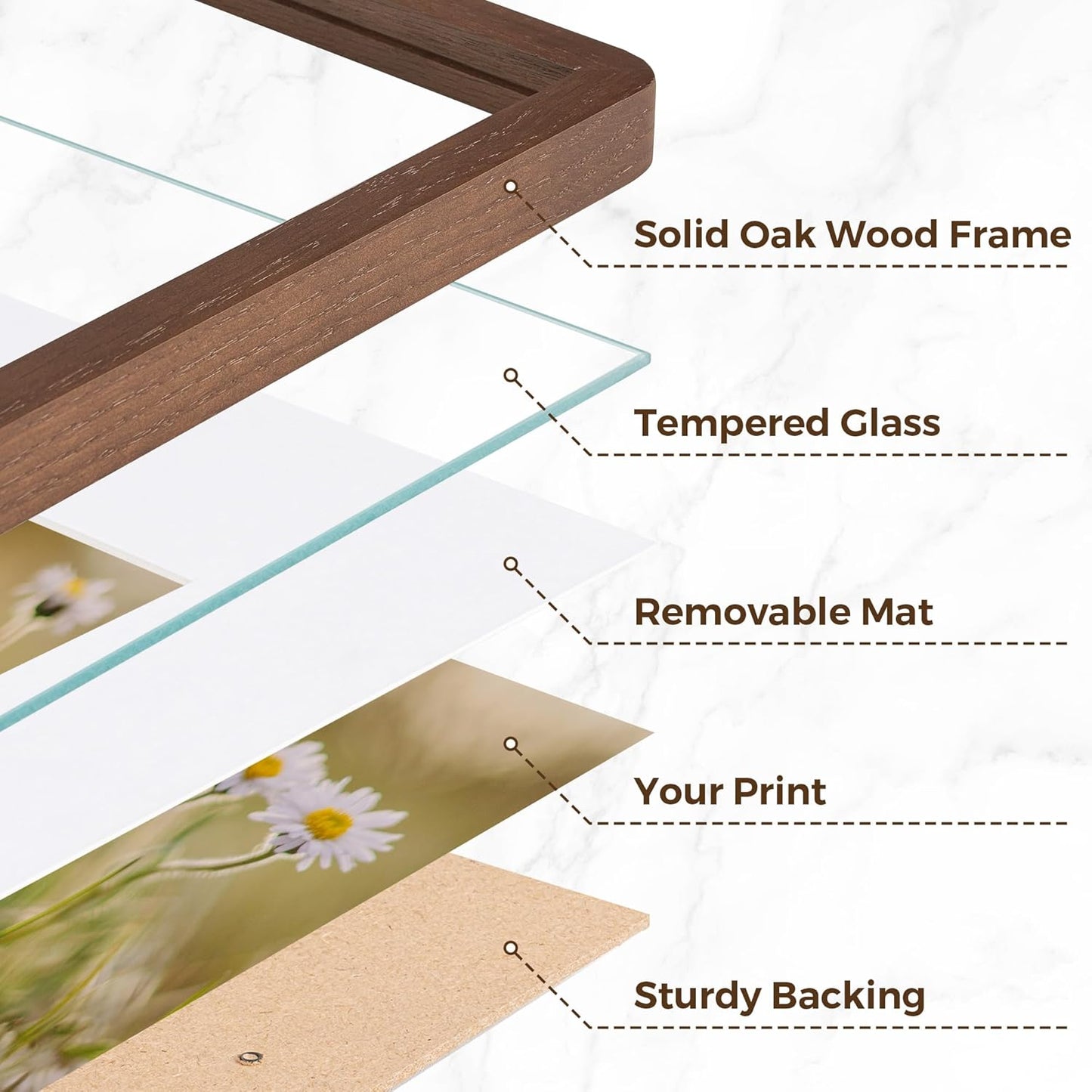 16x16 Picture Frame, Square 16 by 16 Frames for Wall - Solid Oak Wood & Tempered Glass, 16 x 16 Wood Frame Matted to 12 x 12, Square Picture Frame 16"x16" for Home Decor, Walnut Color, 1 Pack