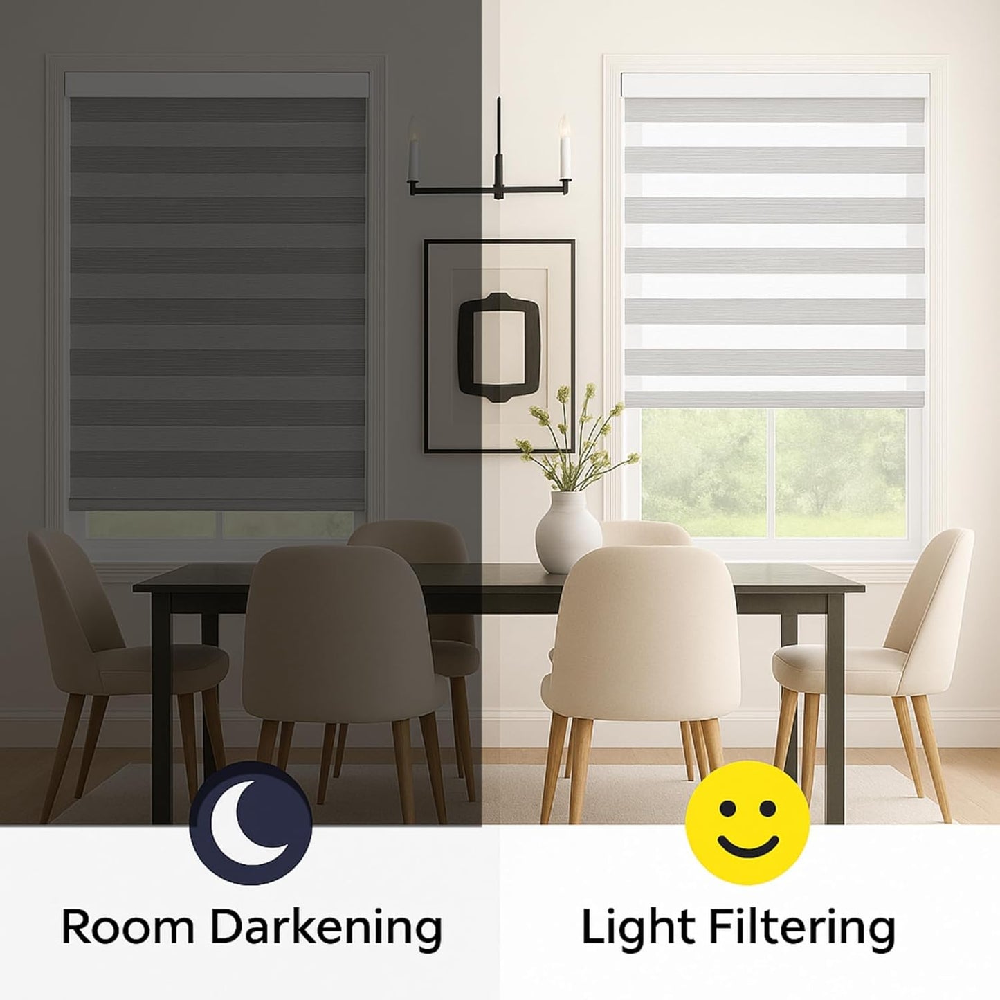 Shadesu Cordless Zebra Blinds for Windows, 67" W x 72" H, Grey, Dual Layer Free-Stop Zebra Shades, Light Control for Day and Night, Sheer Blinds for Indoor Windows, Bedroom, Kitchen