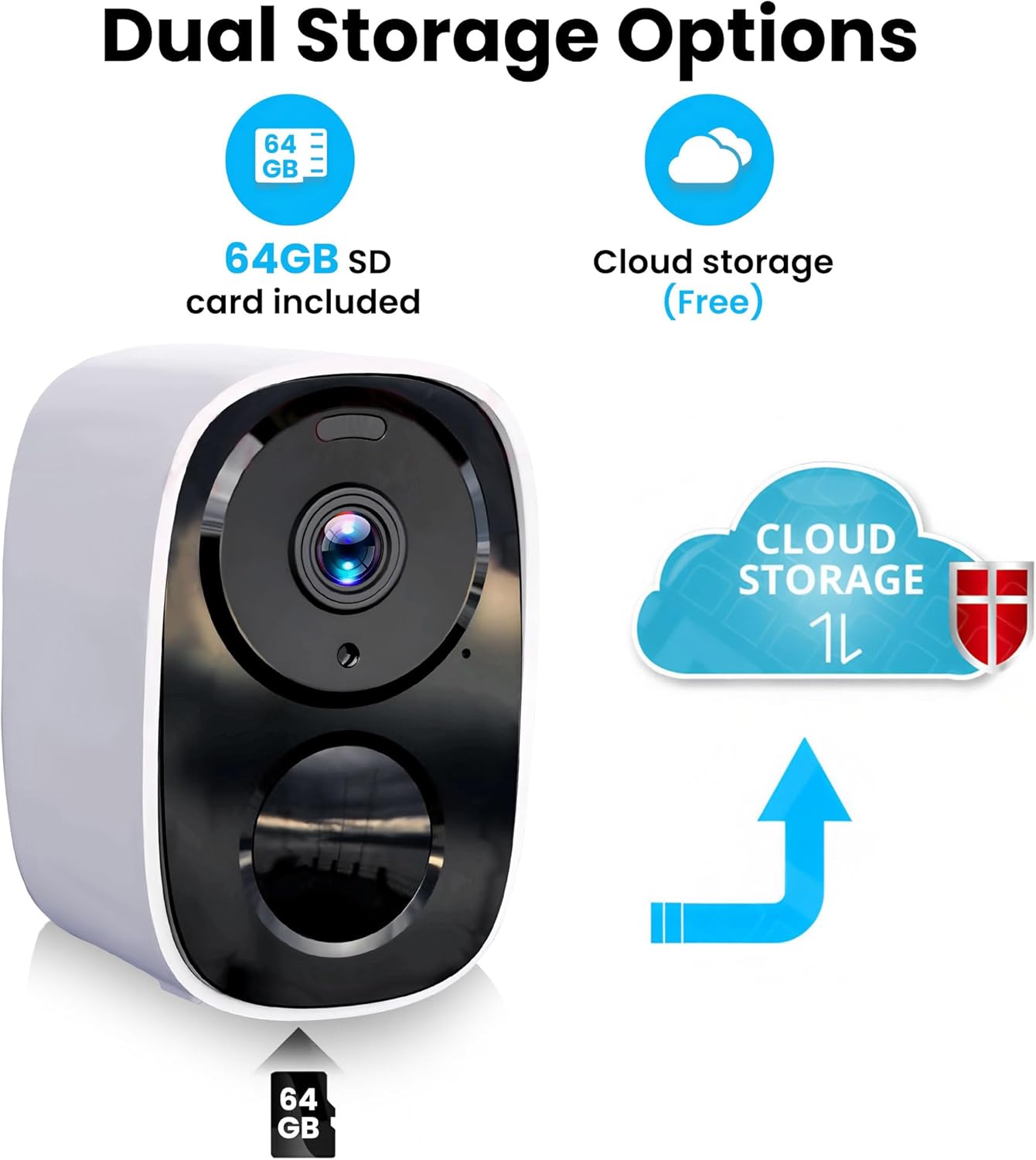 2025 Upgraded 2K Wireless Security Camera with 64G SD Card, Free Cloud Storage, 1-6 Month Battery Life, AI Motion Detection, Spotlight, Siren Alarm, 2-Way Audio, Waterproof WiFi Surveillance Camera