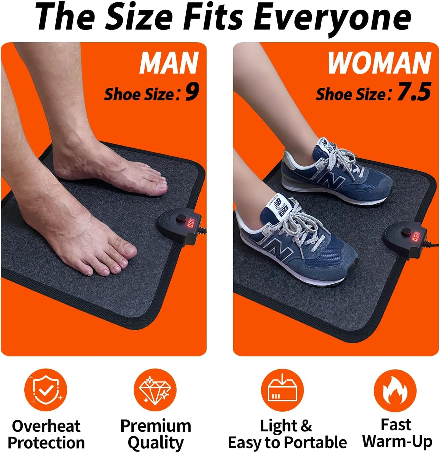 Heated Floor Mat Under Desk for Foot Warmer - Wider Electric Space Heaters 110V Adjustable Temperature Heating Pad - Carbon Crystal & Energy Saving Feet Warmers for Office,Home (Carpet Grain)