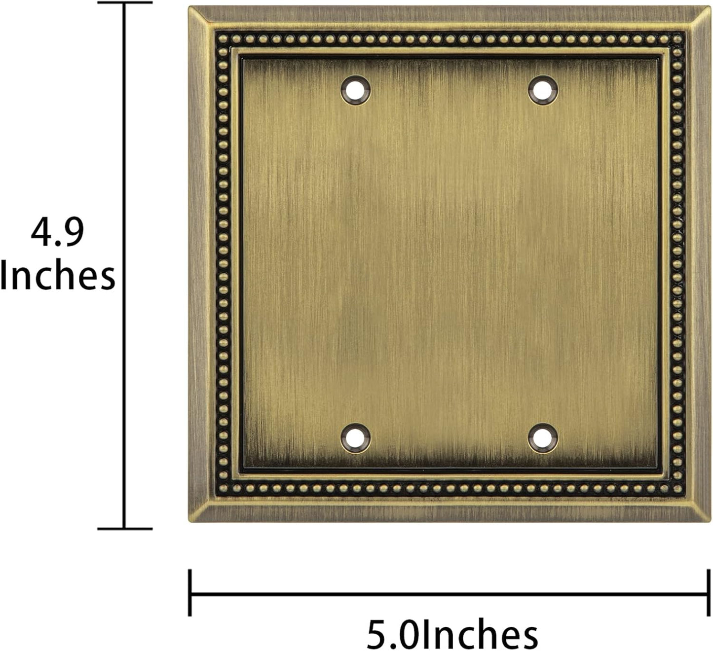Henne Bery Sunken Pearls Heavy Duty Decorative Wall Plate Switch Plate Outlet Cover (Double Blank, Antique Brass)