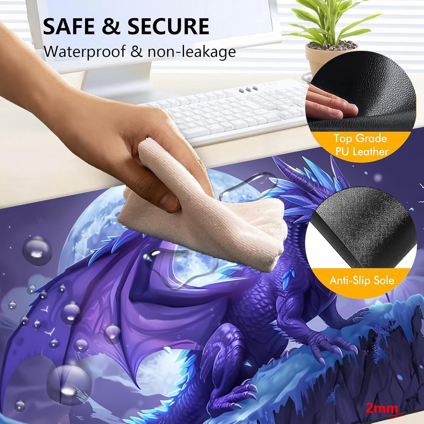 Heated Mouse Pad with 3 Levels Heated & 3 Hours Auto Shut-Off Mouse Pad for Warming Hands in Office Home, 23.6" x 14.2"Large Safe Desk Mat Hand Warmer，Angry Flying Dragon