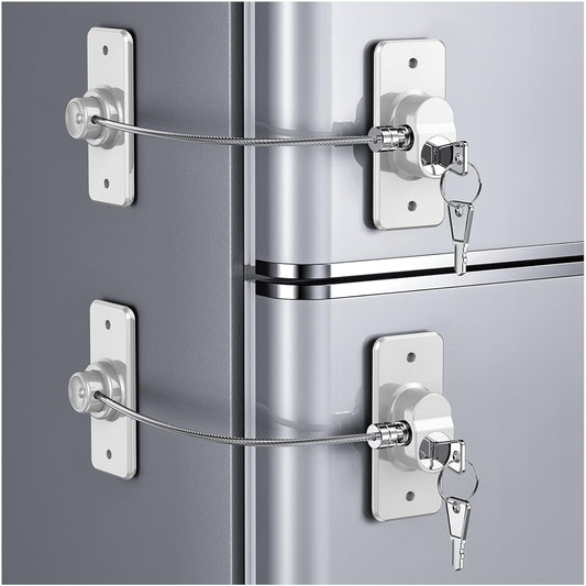 2 Pack Refrigerator Door Lock with Adhesive, No Tools Required, Child Proof Fridge Door Lock for Kids and Pets, Self Adhesive Latch for Freezer, Cabinets, Drawers, Air Oven, Windows (Patent)