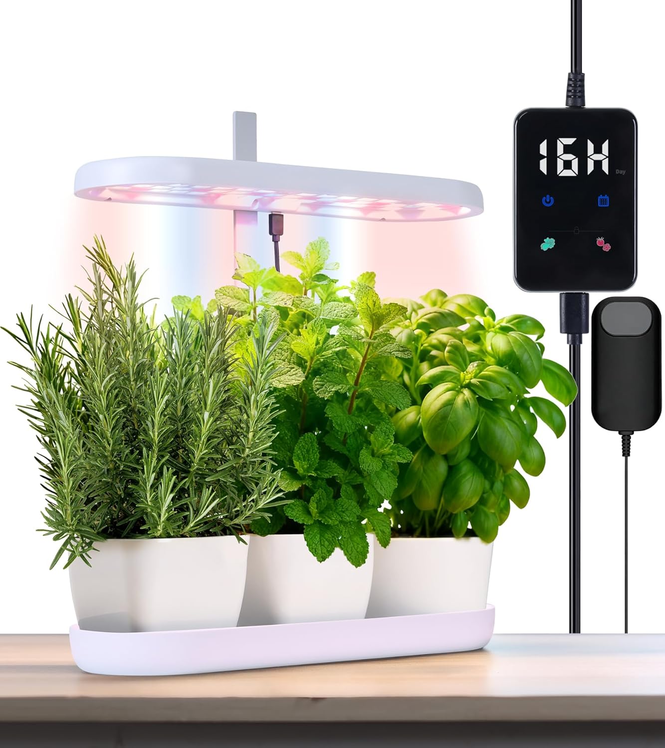 Grow Lights for Indoor Plants, 20W Full Spectrum LED Grow Lamp for Indoor Garden with Intelligent Controller, Height Adjustable, Ideal for Home Desk Plant Lighting (White, ABS Base)