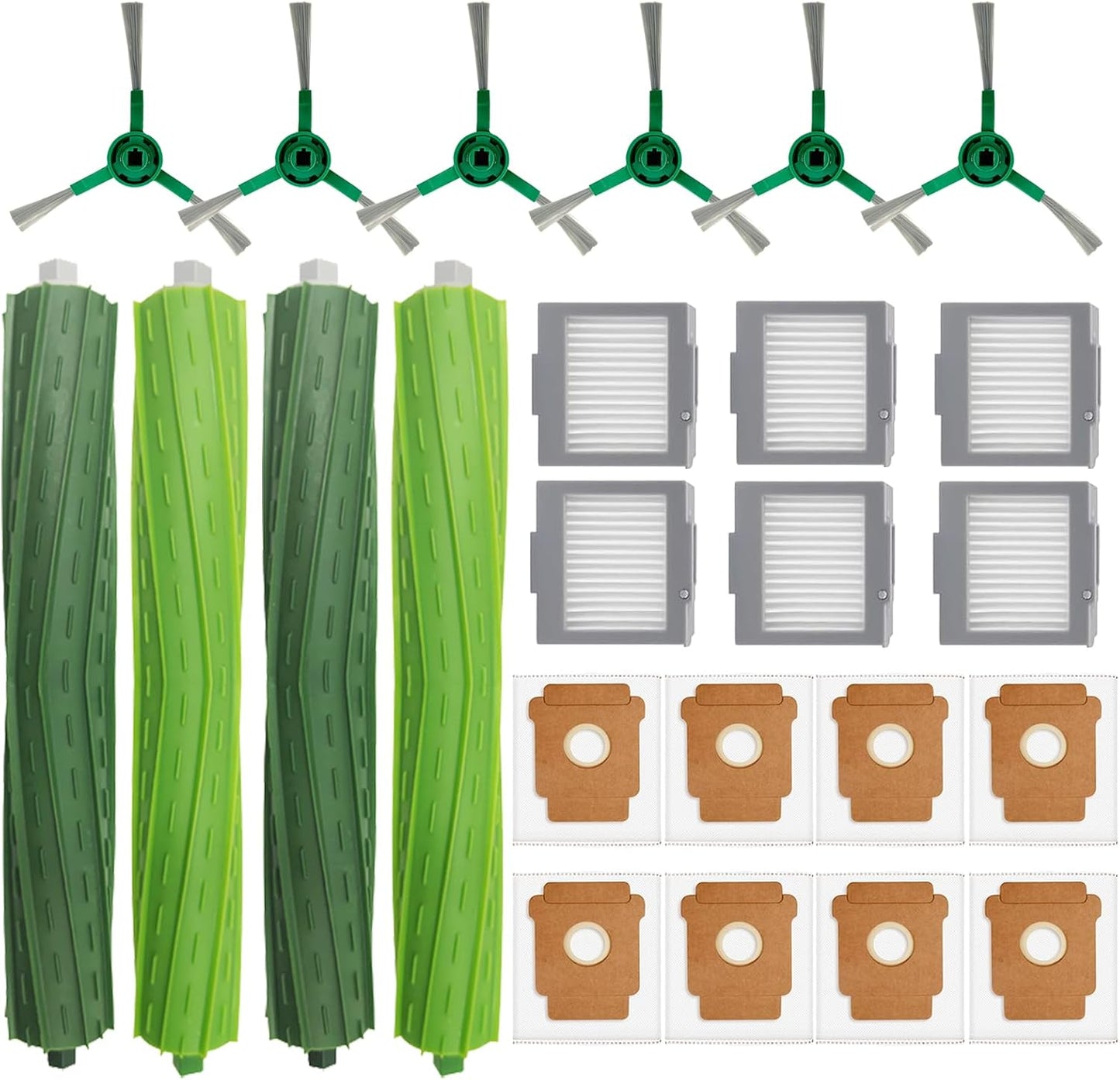 24 Pcs Replacement Parts for iRobot Plus 504 Vac, for iRobot Max 705 Vac Robot Vacuum Accessories Kit, 2 Set Rubber Brush, 6 Side Brush, 6 HEPA Filters, 8 Dust Bags