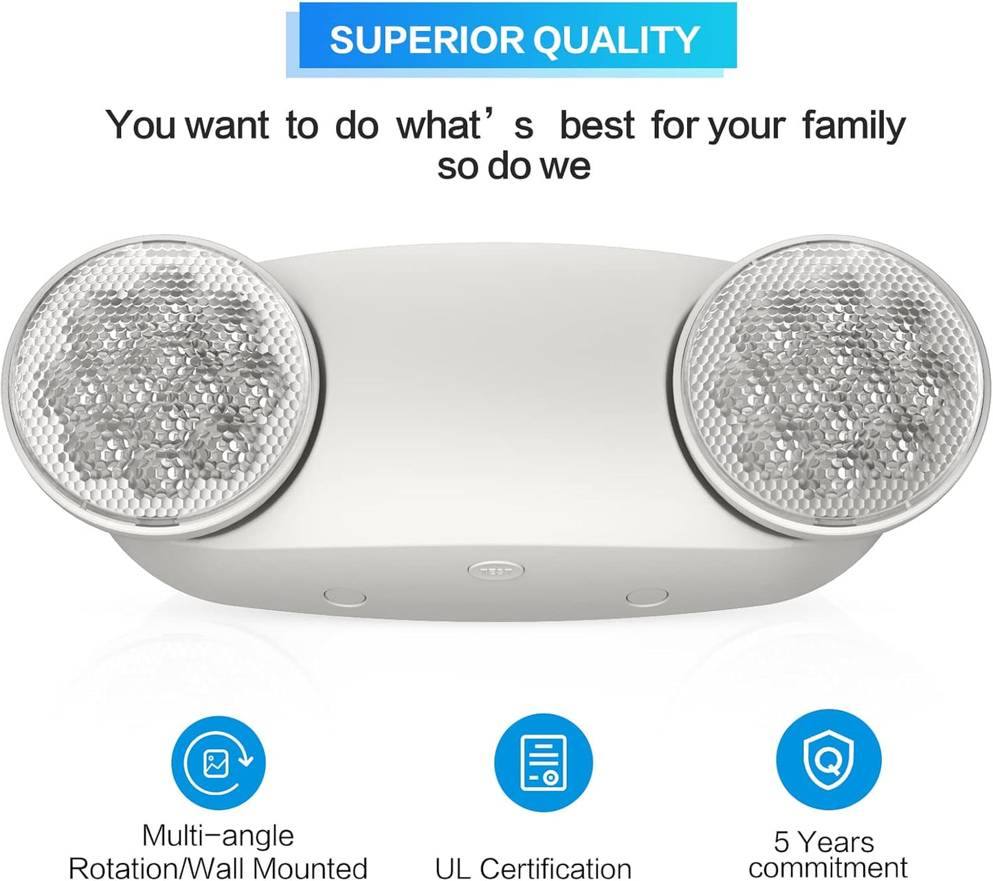 2 Pack Emergency Light, Wall Mount, UL 924 Certified, Battery Backup, 2 Bug Eye Heads, Commercial Lighting Fixtures