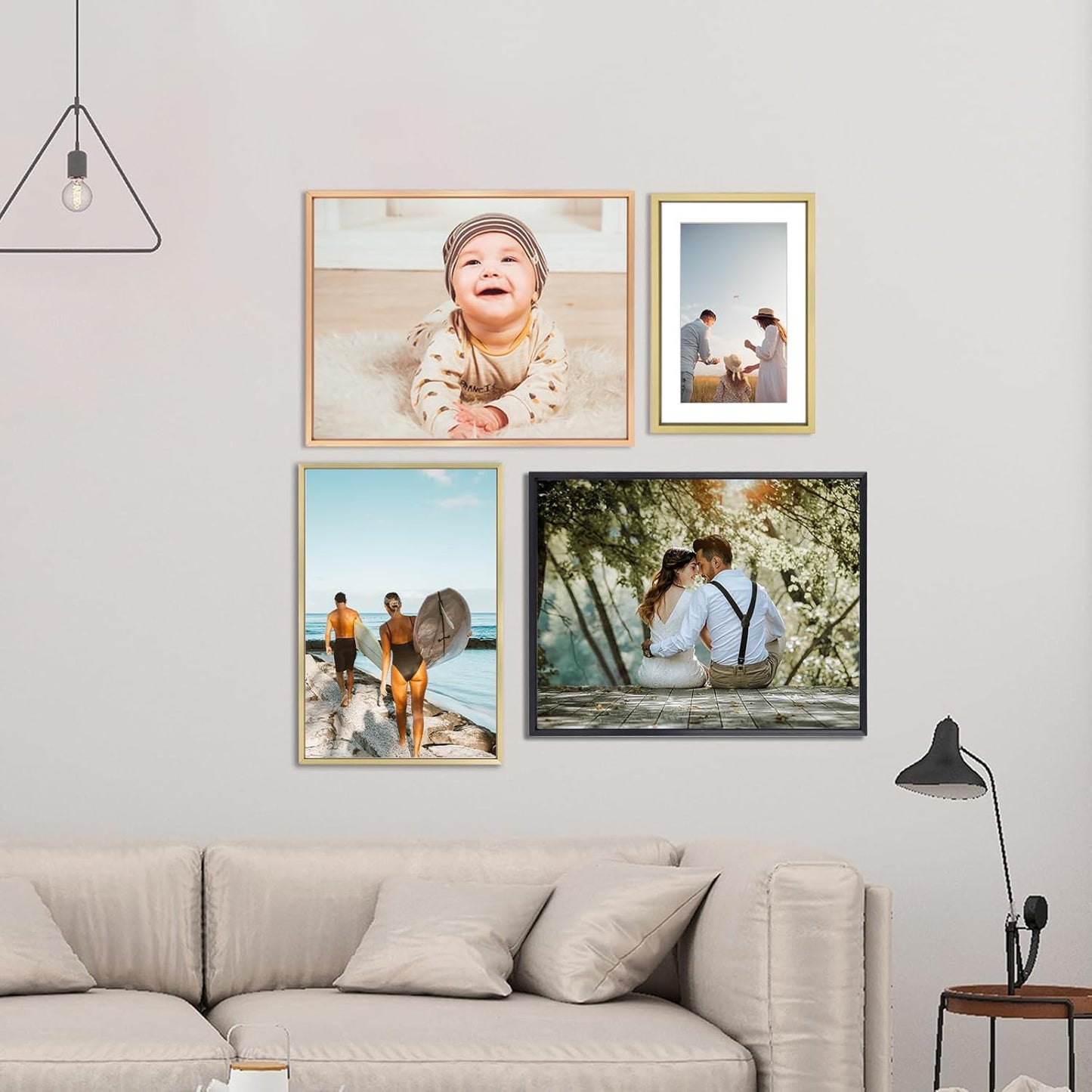 11x14 Picture Frame Set of 3, Gold Metal Photo Frames with HD Glass, Fits 8x10 with Mat or 11 x 14 without Mat, Display for Wall