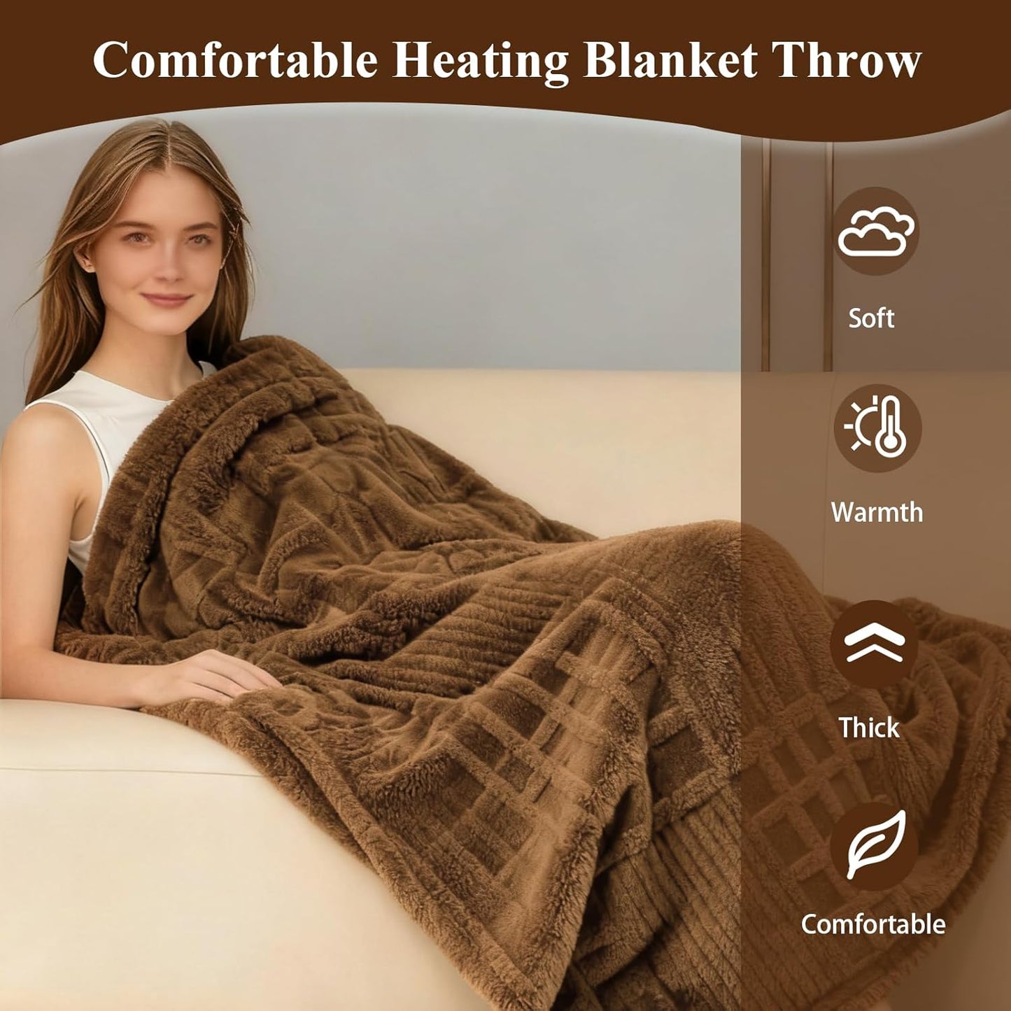 Heated Blanket Electric,Waffle Heating Blanket with 12 Heat Levels, Fast Heating Blanket with 1-12 Timer Settings, Overheat Protection with ETL & FCC for Home Office Sofa-50"x60"