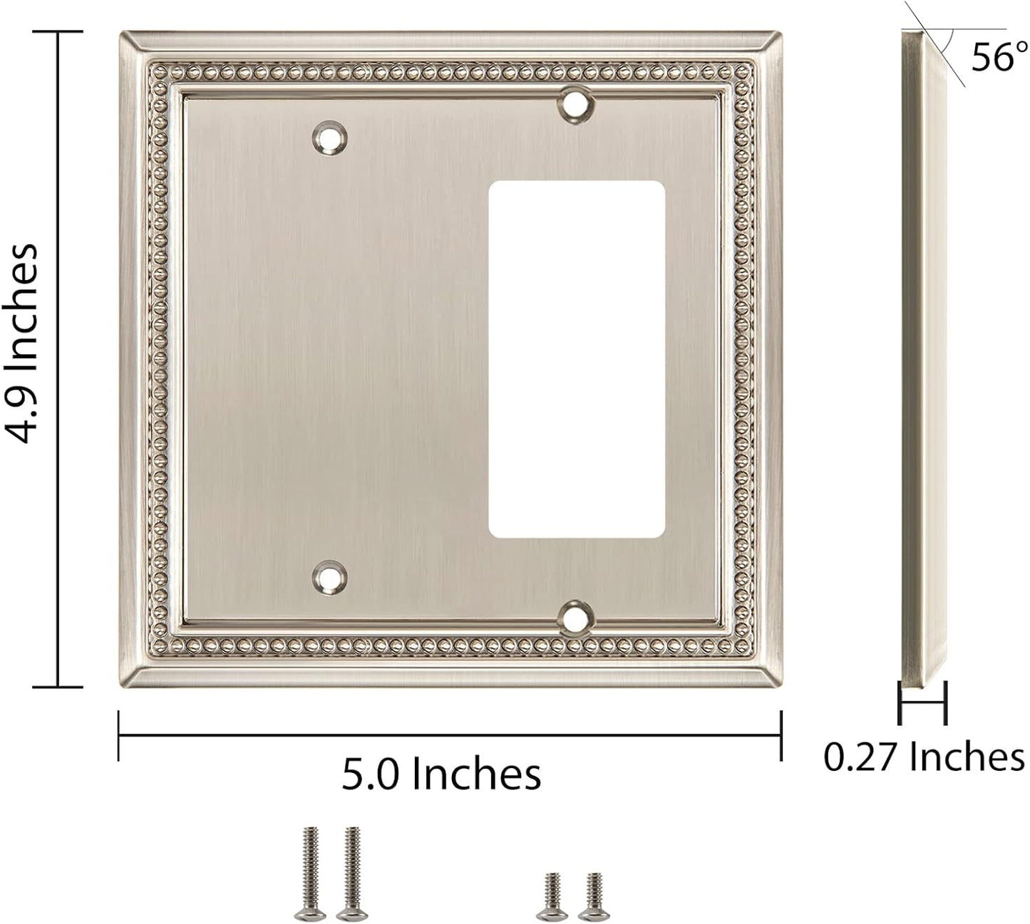 Henne Bery Sunken Pearls Heavy Duty Decorative Wall Plate Switch Plate Outlet Cover (Blank/Decorator, Satin Nickel)