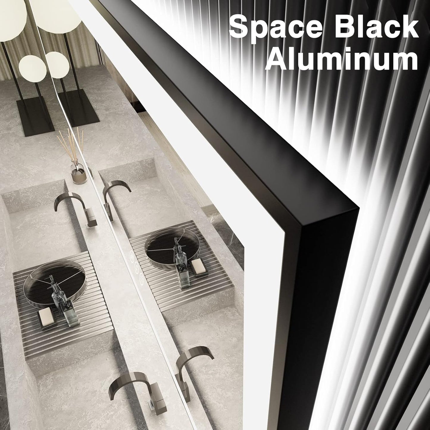 28x36 LED Bathroom Mirror for Wall -Black Aluminum Framed (Front and Backlit), Anti-Fog Vanity Mirror with Lights,Stepless Dimmable Lighted Mirror,3 Colors Smart Mirror(Horizontal/Vertical)