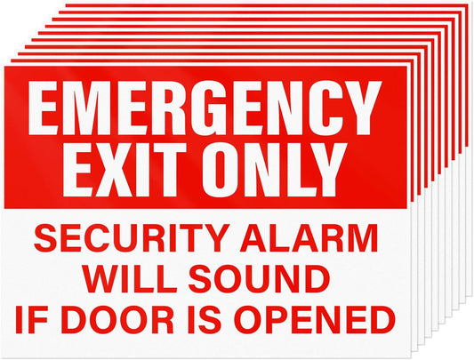 10 Pack Emergency Exit Only Security Alarm Will Sound If Door Is Opened Stickers 10 × 7 Inches Vinyl Self Adhesive Waterproof Safety Signs for Workplace Warehouse Office