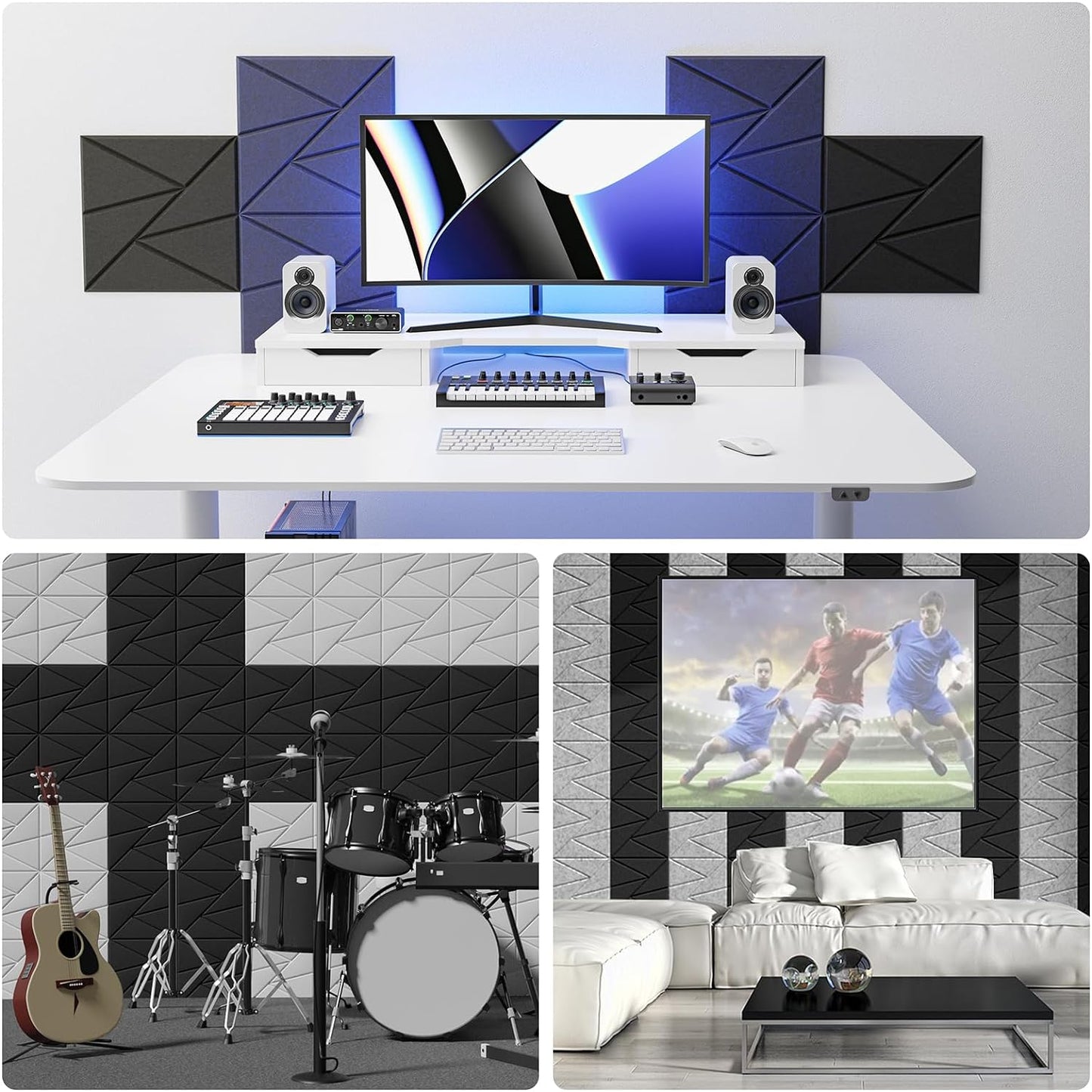 18 Pack Acoustic Panels with Self-Adhesive, 12"X 12"X 0.4"Sound Proof Foam Panels, Sound Panels High Density, Soundproof Wall Panels for Home Studio Office-Black