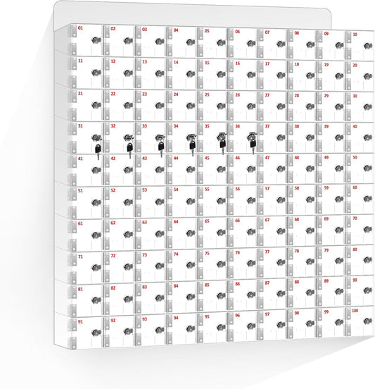 100 Slots Clear Acrylic Cell Phone Locker Box Wall-Mounted with Keys, Lockable Secure Storage Cabinet for Classroom Office Gym, Multi-Use Phone Lock Organizer for Employees Students (Large)