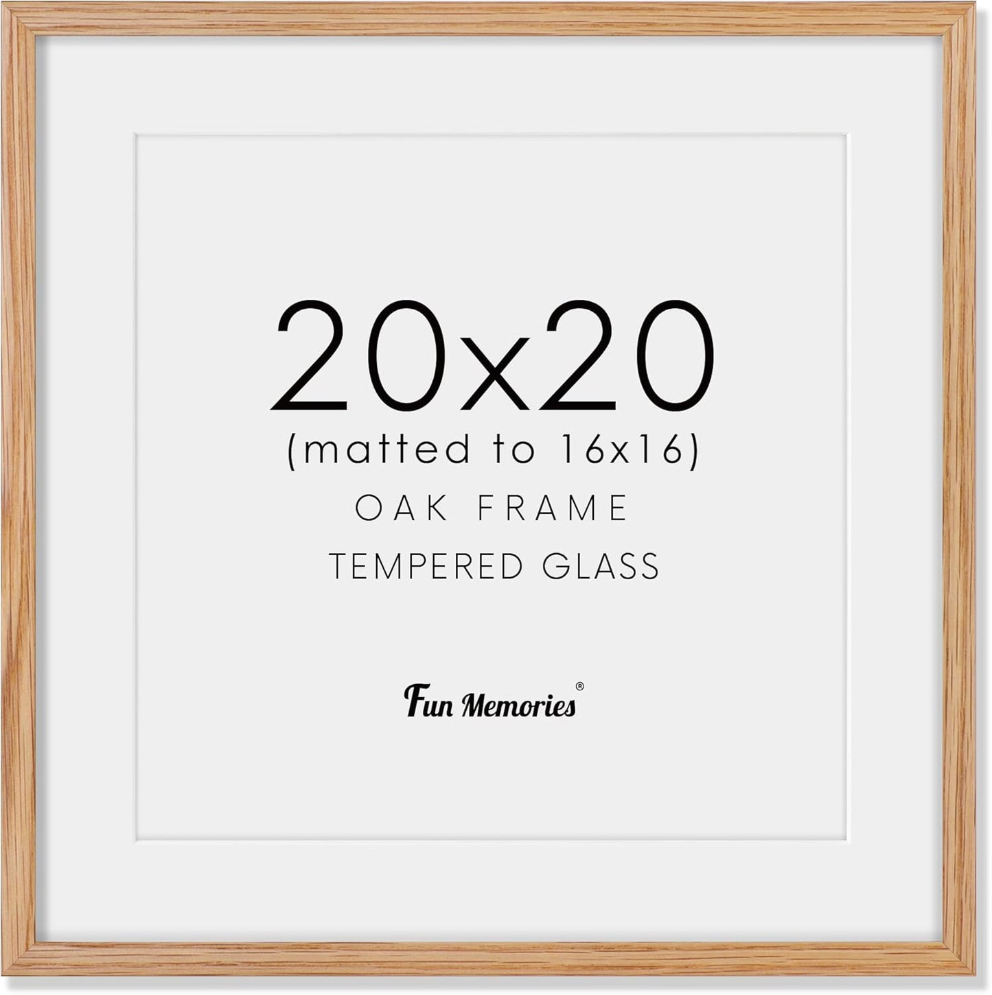 20x20 Picture Frame, Solid Oak Wood 20 by 20 Frame, Square Picture Frame 20 x 20 with mat for 16 x 16, 20x20 Wood Frame for Home Decor, 20 x 20 Poster Frame, Tempered Glass, Natural Oak Color, 1 Pack