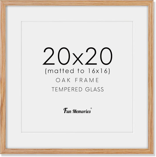 20x20 Picture Frame, Solid Oak Wood 20 by 20 Frame, Square Picture Frame 20 x 20 with mat for 16 x 16, 20x20 Wood Frame for Home Decor, 20 x 20 Poster Frame, Tempered Glass, Natural Oak Color, 1 Pack