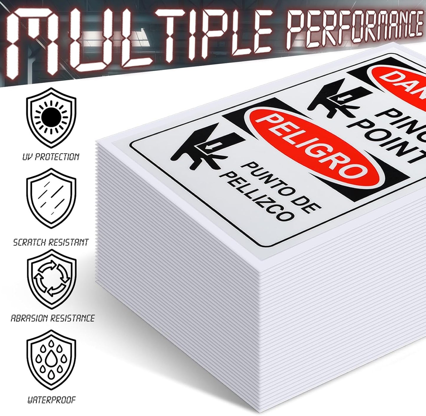 100 PCS Danger Pinch Point English + Spanish OSHA Label Decal - 5 x 3.5 Inch Bilingual Safety Warning Label Decal Vinyl for Machinery Equipment Industrial Warehouse