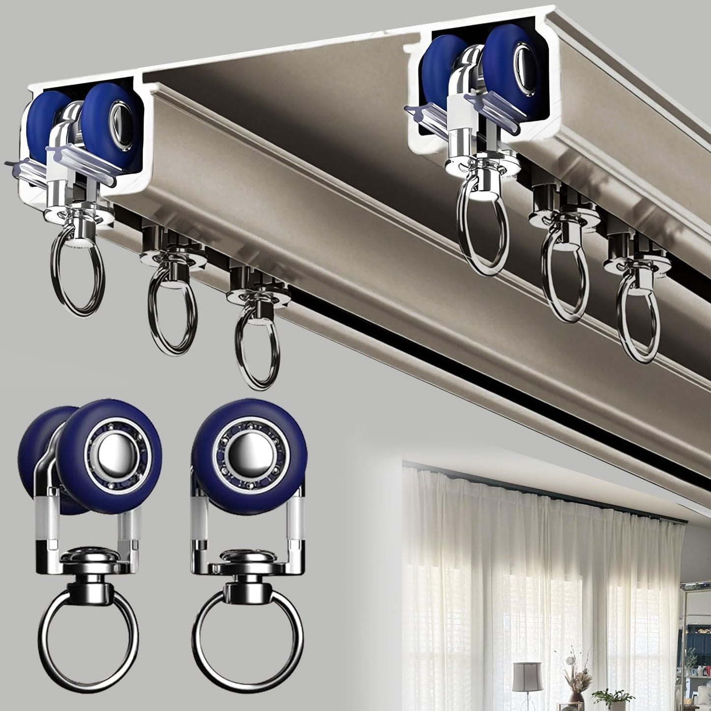 Double Curtain Track Ceiling Mounted, Heavy Duty Aluminum Sliding Rails for Curtains, Silent Double Curtain Track System for Drapes Room Dividers Living Room Bedroom (Champagne,4.8m(15.7ft))