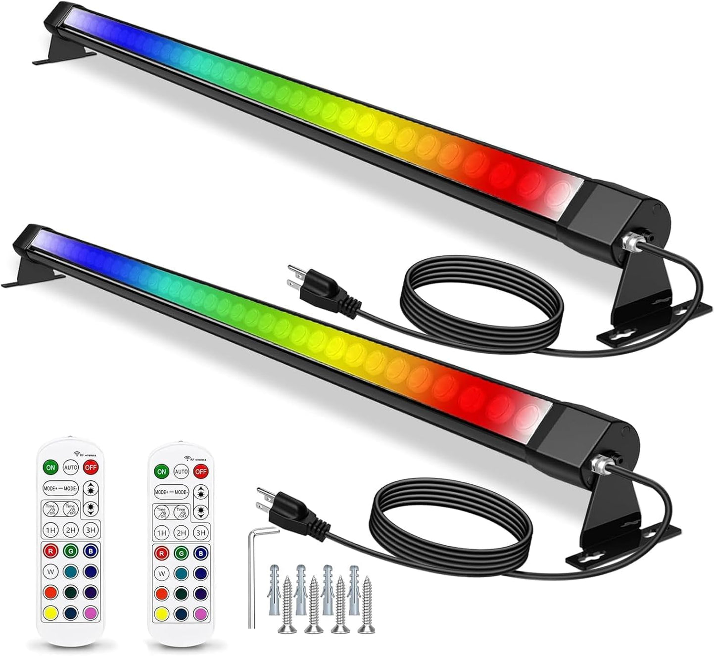 2Pack RGB Outdoor Wall Washer Lights, 72W 48 Inch Dimmable LED Wall Washer Light Bars with Remote, 120V IP67 Waterproof Led Light Bar for Yard Building Christmas Decorations, Plug and Play