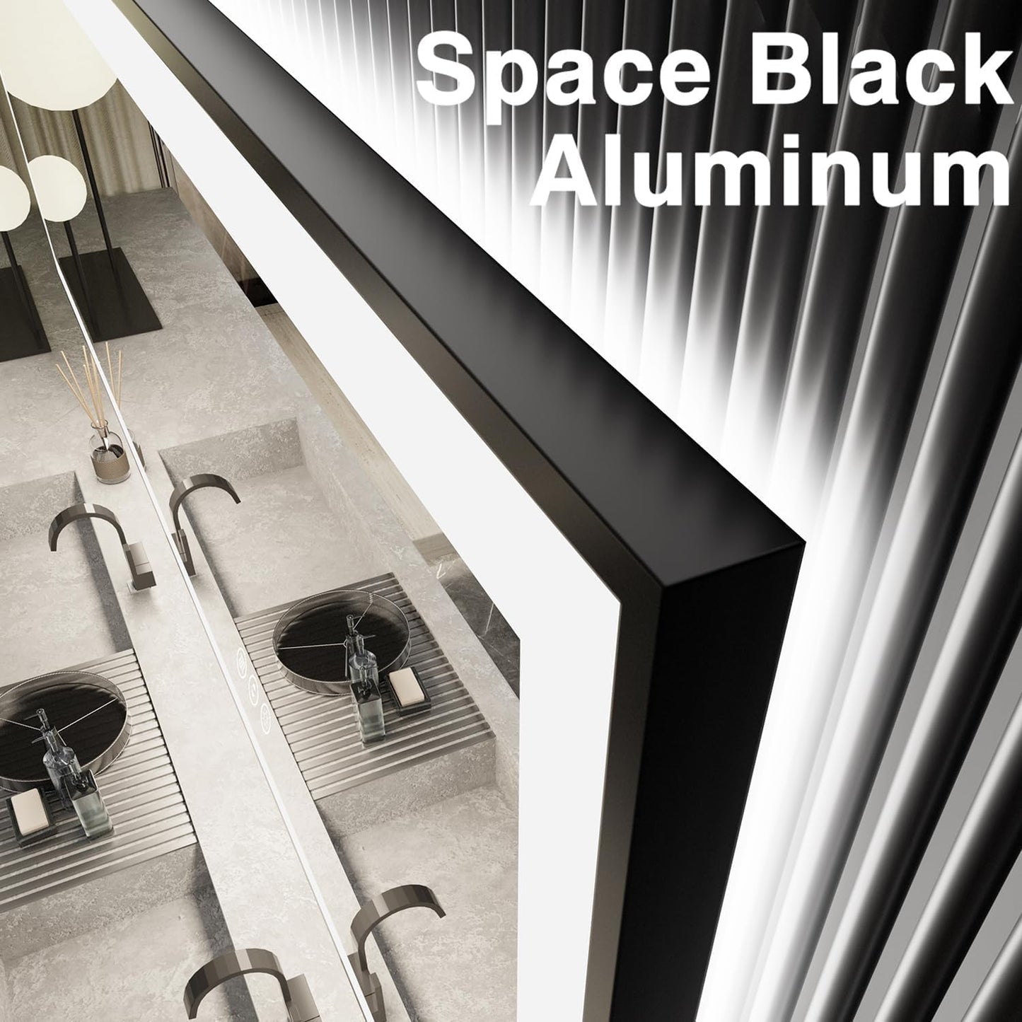 60x30 Lighted Bathroom Mirror, Wall-Mounted, Black Rim Mirror, Vanity(Front and Backlit), Stepless Dimmable CRI90+, Anti-Corrosion, Anti-Rust, Touch Sense, Memory(Horizontal/Vertical)