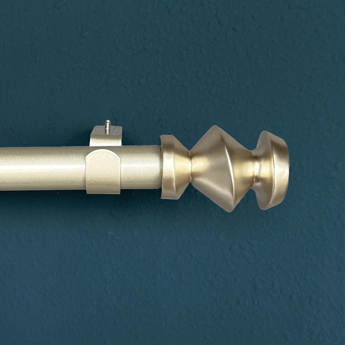 1-1/8 Inch Diameter Champagne Gold Curtain Rods with Modern Geometric Finials, 36-72'' Telescoping Single Curtain Rods for window width 24-68 inch, 1 pack
