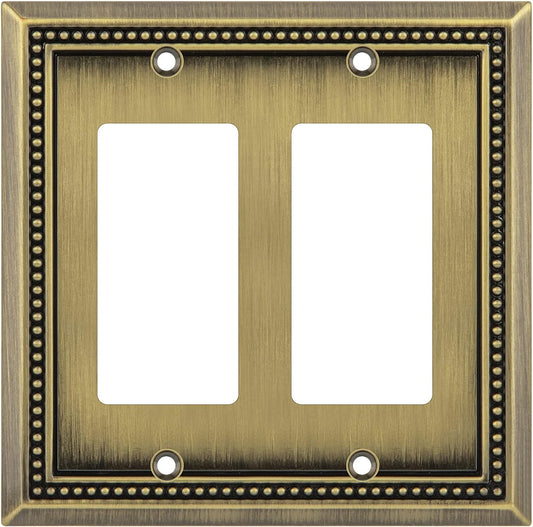 Henne Bery Sunken Pearls Heavy Duty Decorative Wall Plate Switch Plate Outlet Cover (Double Decorator, Antique Brass)