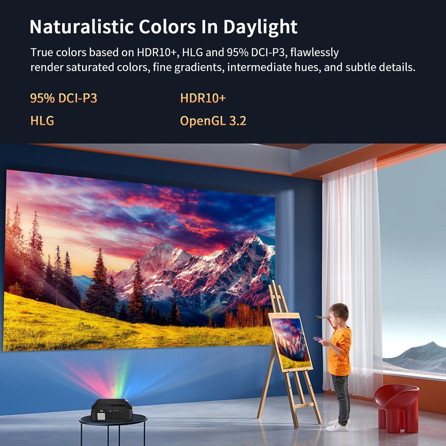 2025 Smart 4K Projector for Daylight Viewing |1800ANSI Lumens, Android TV & WiFi 6 | 300" Home Theater & Outdoor Movie, DSP Audio & Bluetooth 5.2, HDMI , USB, Focus & Keystone, Rear Ceiling Mounted