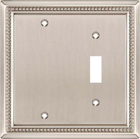 Henne Bery Sunken Pearls Heavy Duty Decorative Wall Plate Switch Plate Outlet Cover (Blank/Toggle, Satin Nickel)