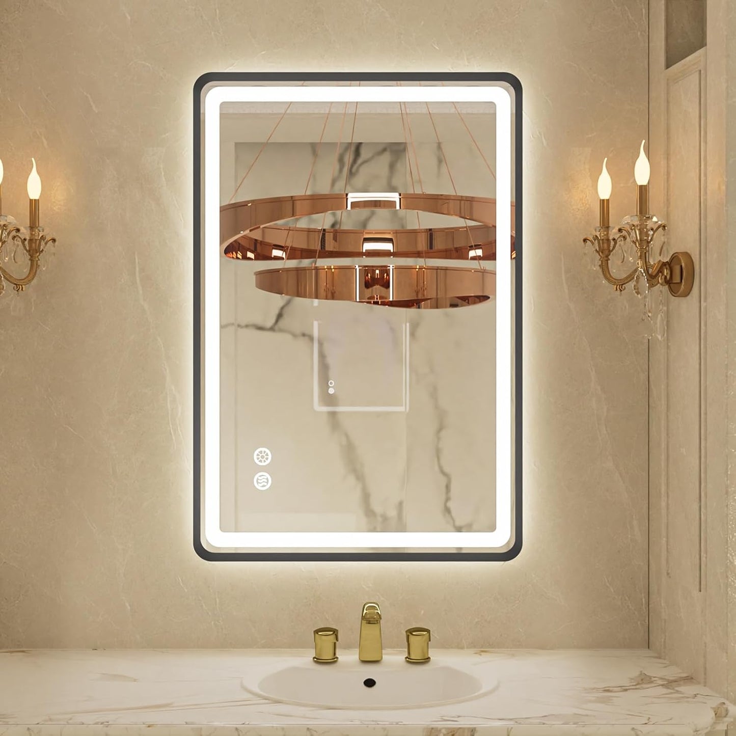 24x32 Inch LED Bathroom Mirror with Lights, Black Framed Bathroom Vanity Mirror with Frontlit & Backlit, Stepless Dimmable, Memory Functions, Anti-Fog, Wall Mounted, 3 Colors