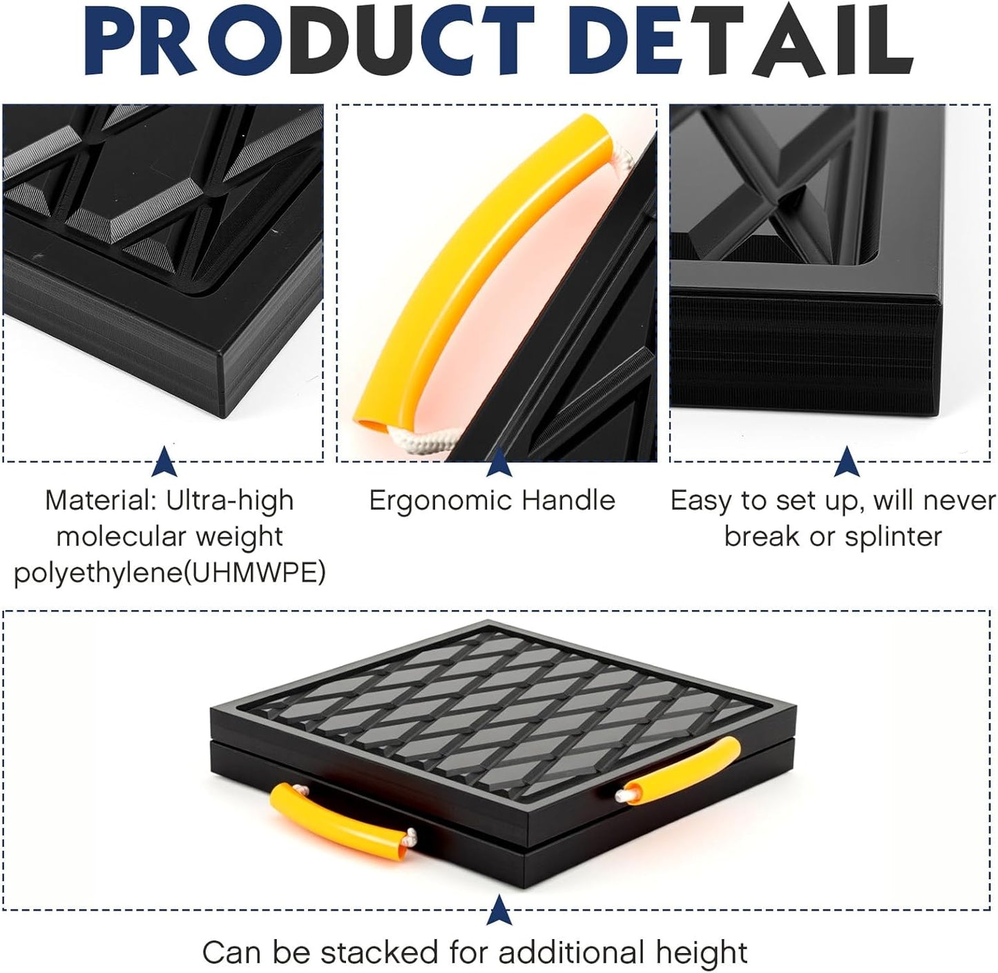 2 Pcs Rv Jack Pads 12 x 12 x 1 Inch Rv Leveling Blocks with Handle Heavy Duty Leveling Jack Pads Stabilizer Blocks for Truck Trailer Crane