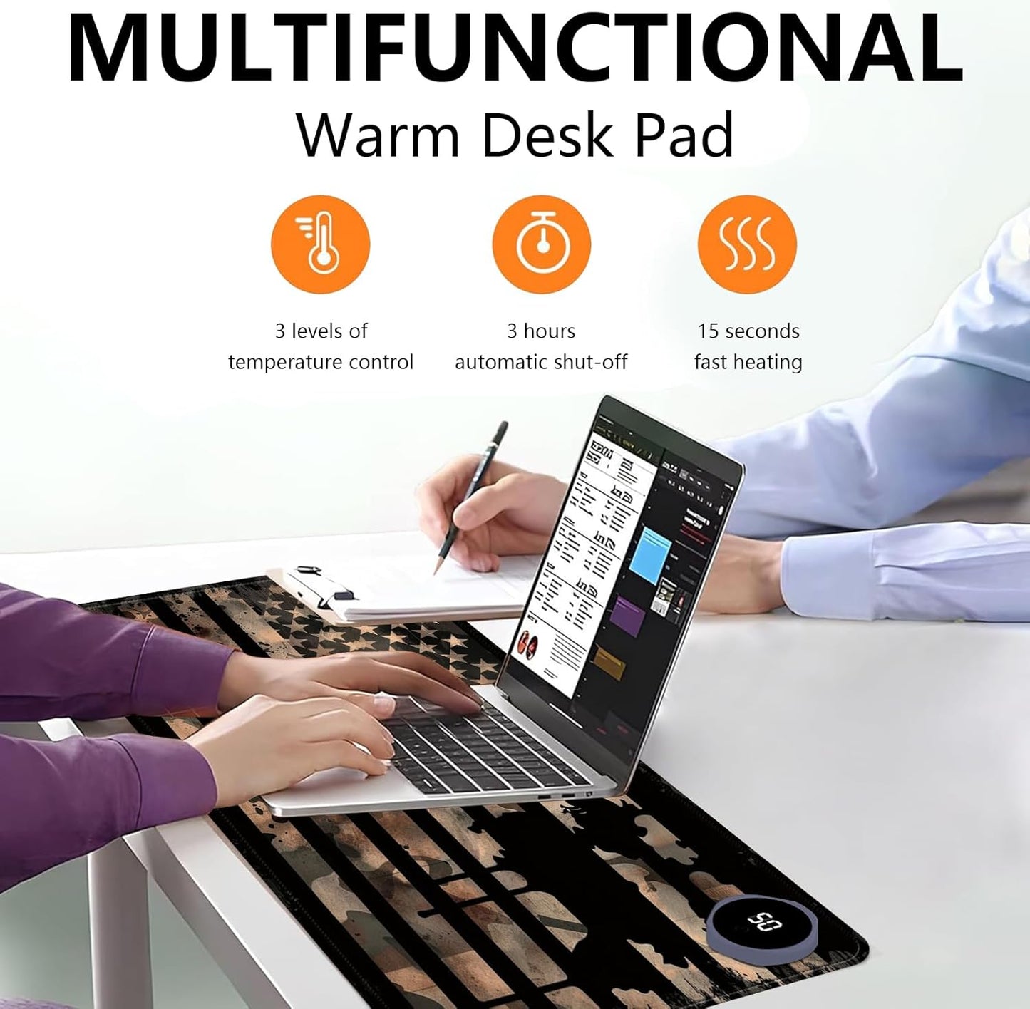 Heated Mouse Pad with 3 Levels Heated & 3 Hours Auto Shut-Off Mouse Pad for Warming Hands in Office Home, 31.5" x 13"Large Safe Desk Mat Hand Warmer，Vintage Flag