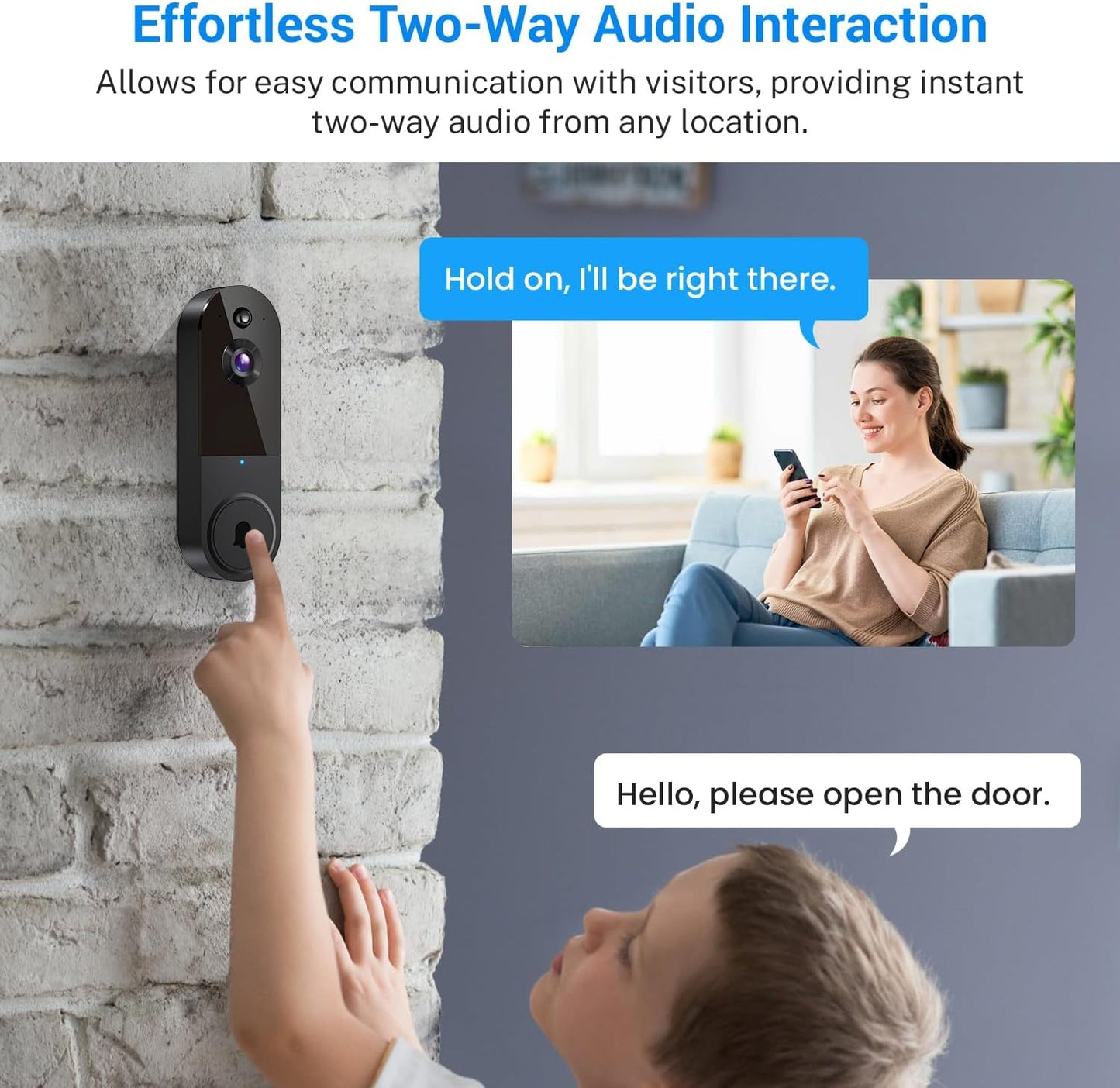 1080p Wireless Video Doorbell Camera with Indoor Receiver, AI Human Detection, 2-Way Audio, Night Vision, Cloud Storage, Real-Time Alerts, Smart Home Protection (Black)