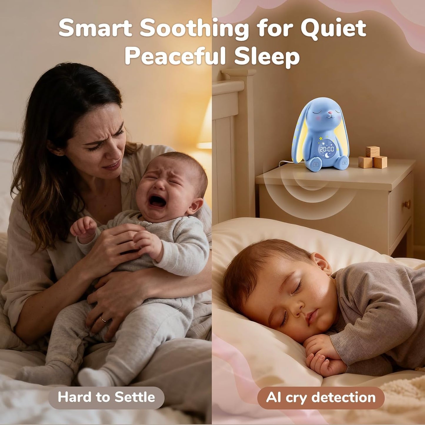 2025 Mom's Choice Awards | White Noise Sound Machine Baby – AI Cry Detection, 100 Soothing Sounds, App Control, Night Light, Sleep Trainer, Sound Machine for Sleep, Newborn Essentials, Alarm Clock