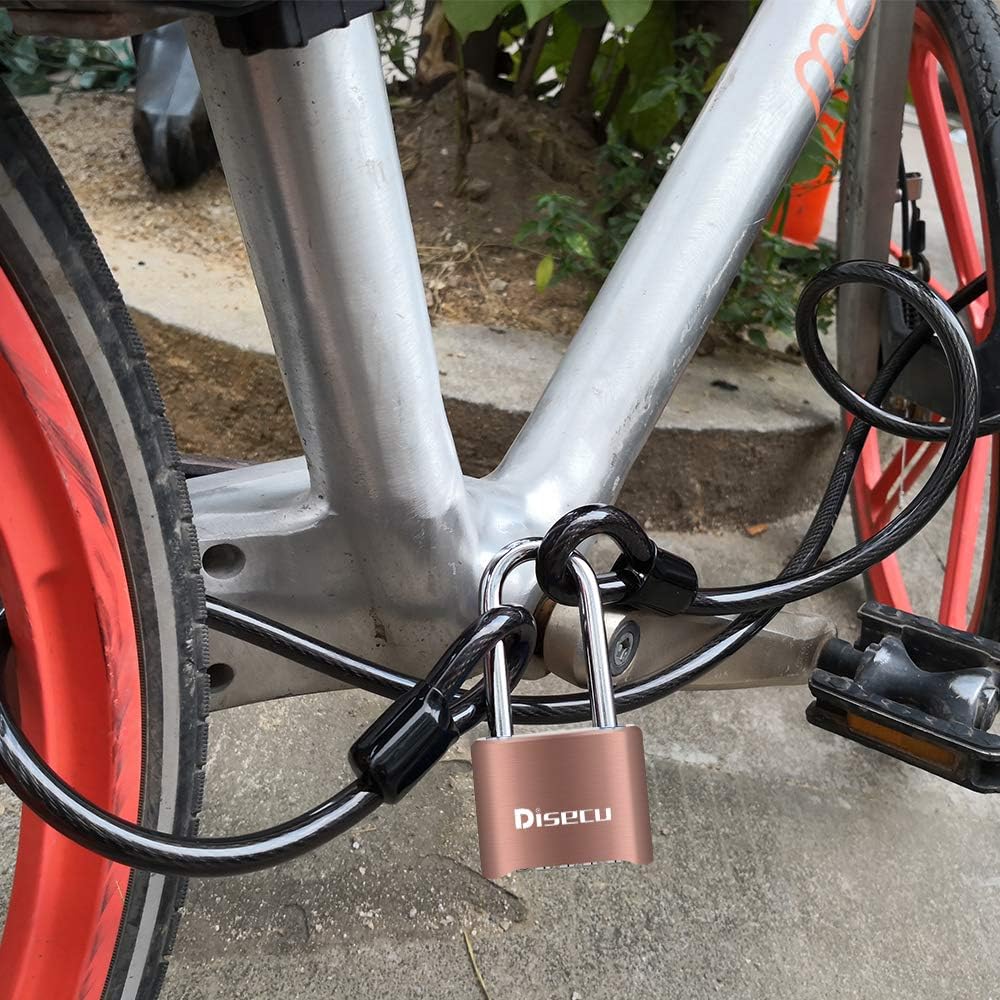 1 Pack disecu Heavy Duty 4 Digit Combination Lock, 2.5 Inch Long Shackle Outdoor Waterproof Padlock for School Gym Locker, Storage Unit, Fence, Gate, Toolbox (Brass)