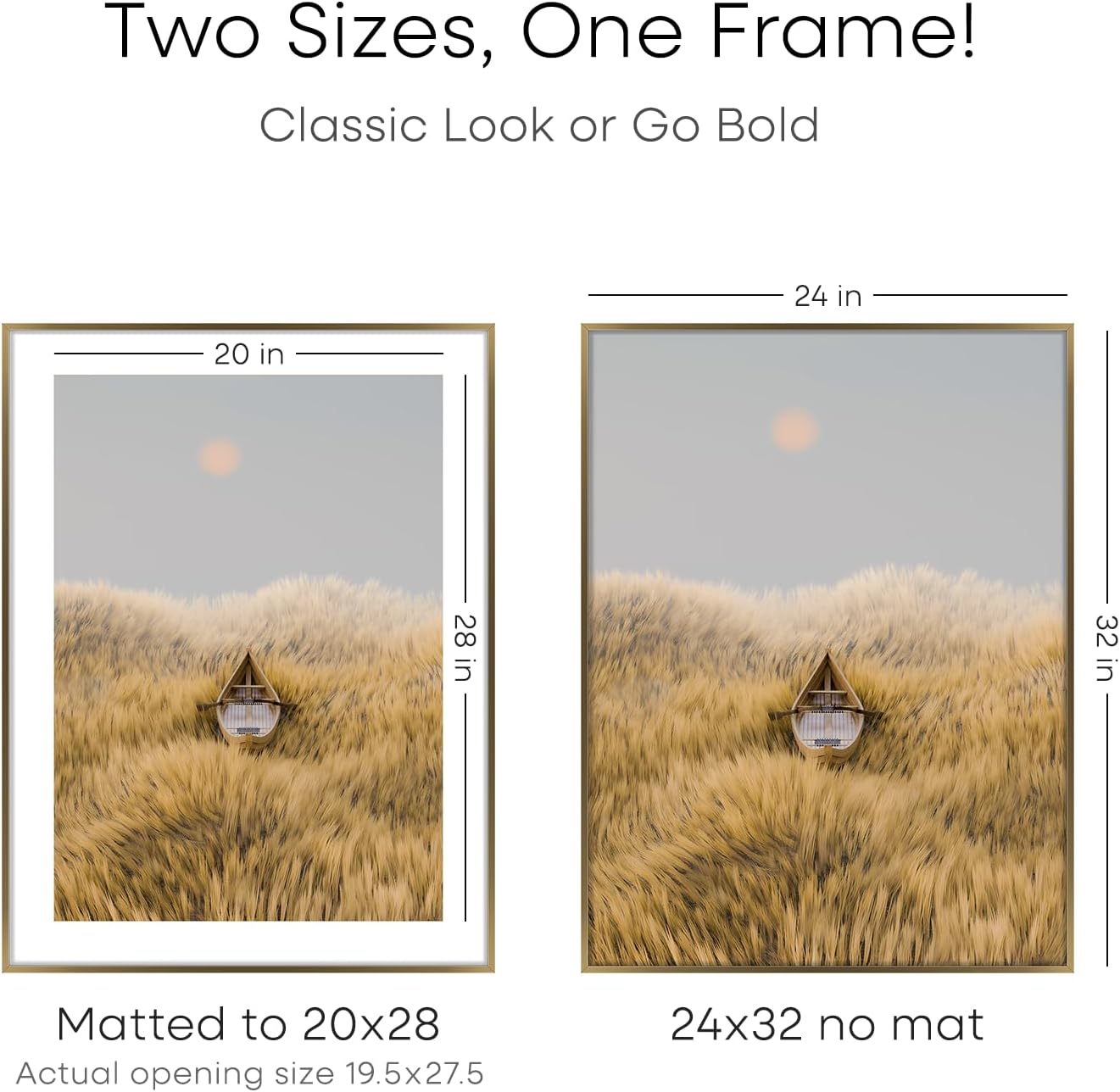 Homeforia 24x32 Picture Frame Bronze, High End Metal 24 x 32 Large Poster Frames with Mat 20 by 28 Photo, 24x32 Brass Frame Matted to 20x28 Print, 32x24 Thin Frames, Tempered Glass, Wall Kit, Set of 2