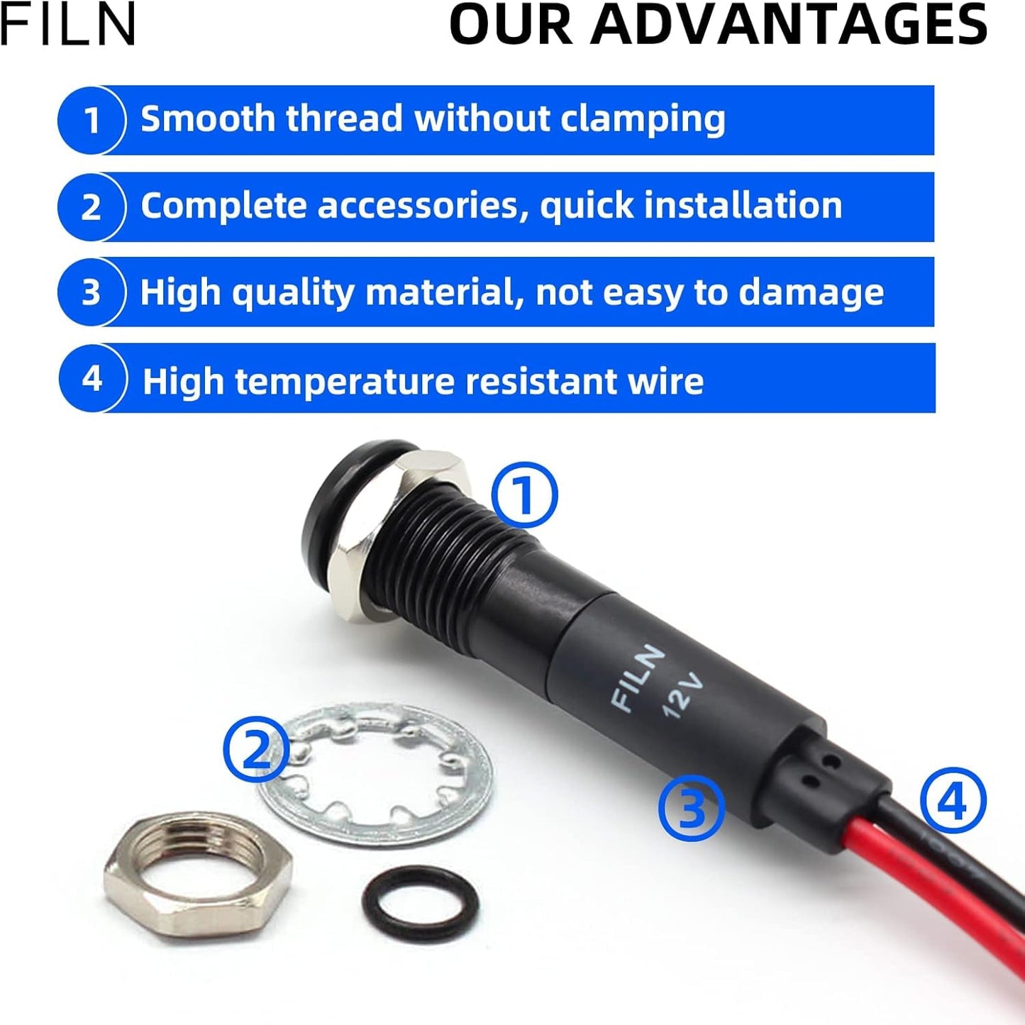 50Pcs 8MM (5/16") Indicator Light 12V 24V Metal Pilot Lamp Lights Aluminum Black Anodized Waterproof ip67 Signal Lamp(12V-24V Black Anodized-Green)