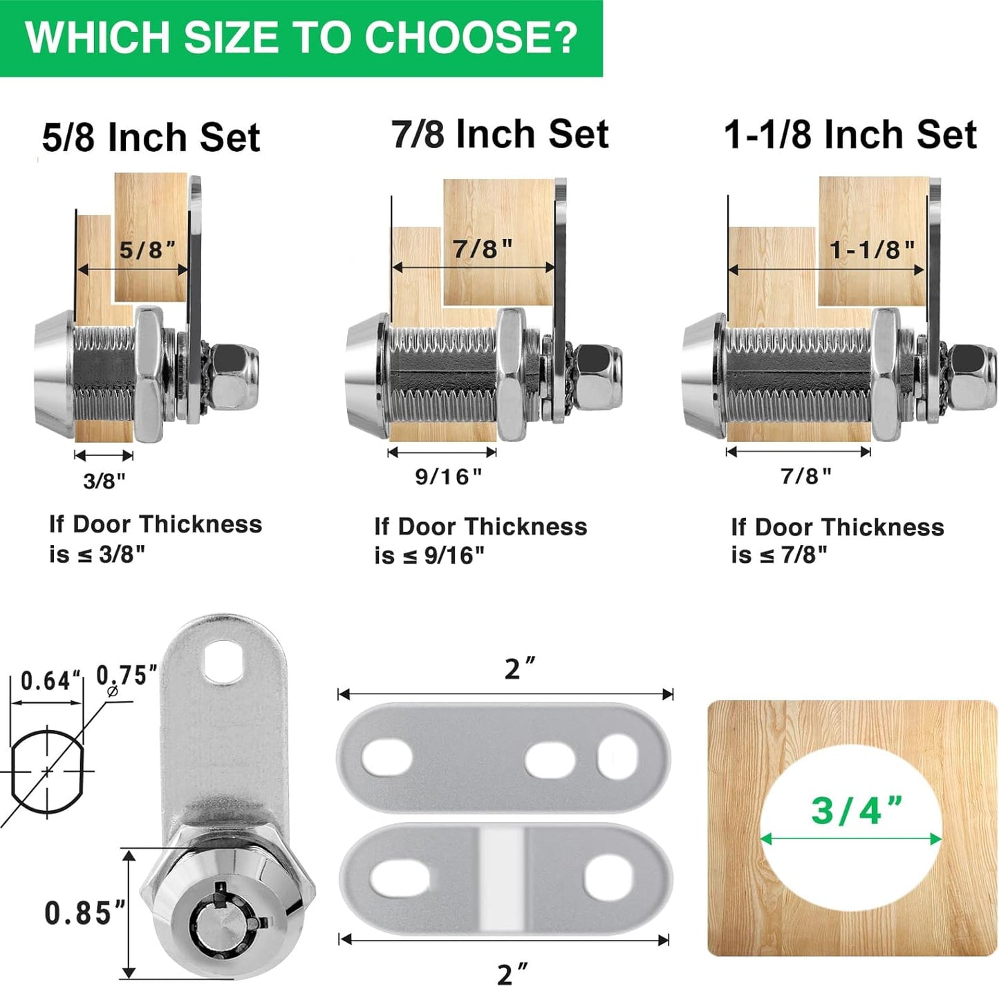10 Pack Cabinet Lock with Keys, 1-1/8” RV Storage Locks Keyed Alike, RV Locks for Storage Door, Camper Cabinet Door Toolbox Lock RV Cam Locks with Manual