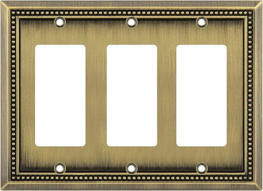 Henne Bery Sunken Pearls Heavy Duty Decorative Wall Plate Switch Plate Outlet Cover (Triple Decorator, Antique Brass)