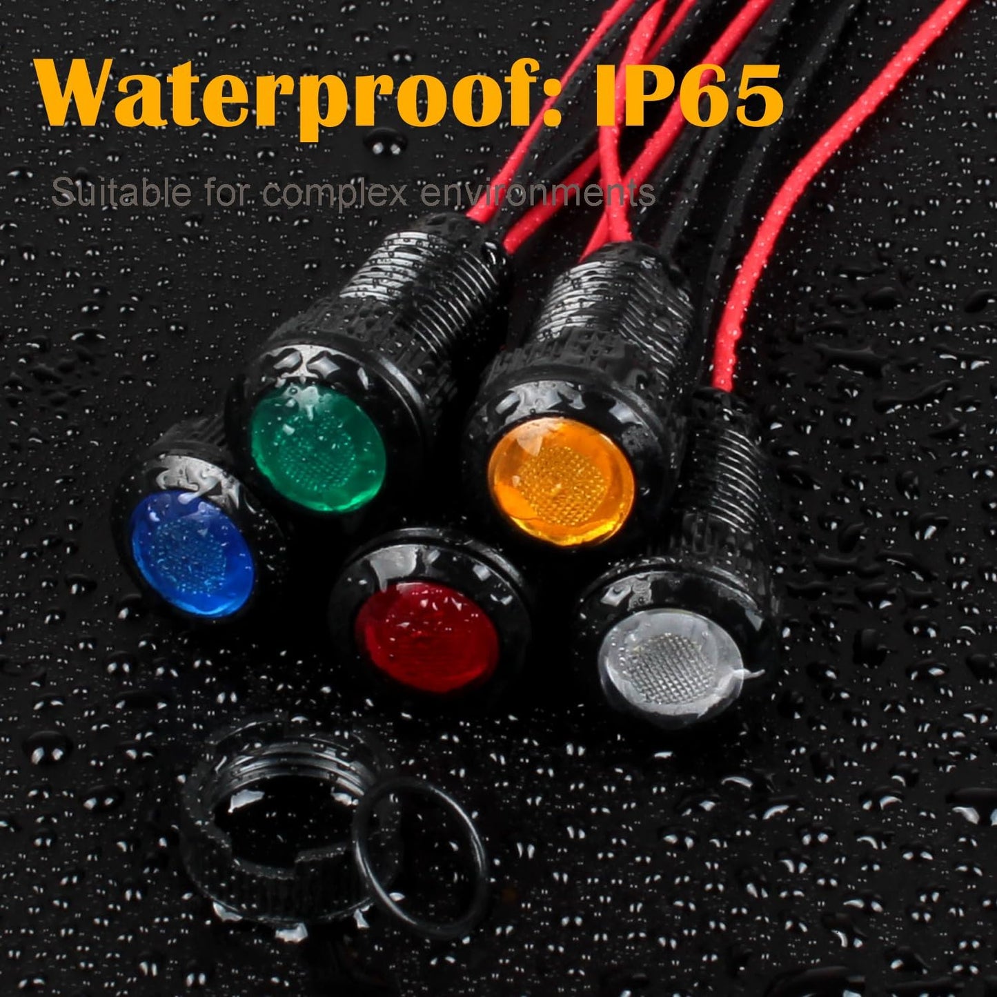 5pcs 12mm 12V-24V LED Indicator Light Plastic Black Signal Dot Lamp 1/2 inches Mounting Hole Size with 15cm/5.9in. Wire (Blue LED)