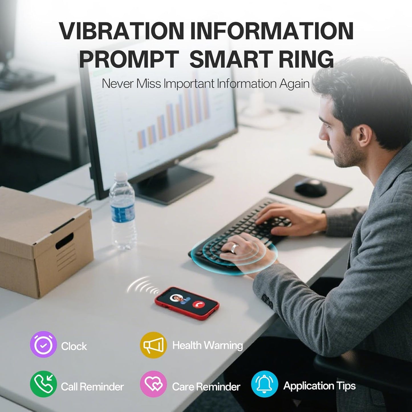 Smart Ring with Vibration Alerts, health tracker ring with Body Temperature Monitor, Heart Rate, Sleep & Fitness Tracking, Waterproof Activity Ring for Men & Women, No App Fees (Rose Gold, 6#)