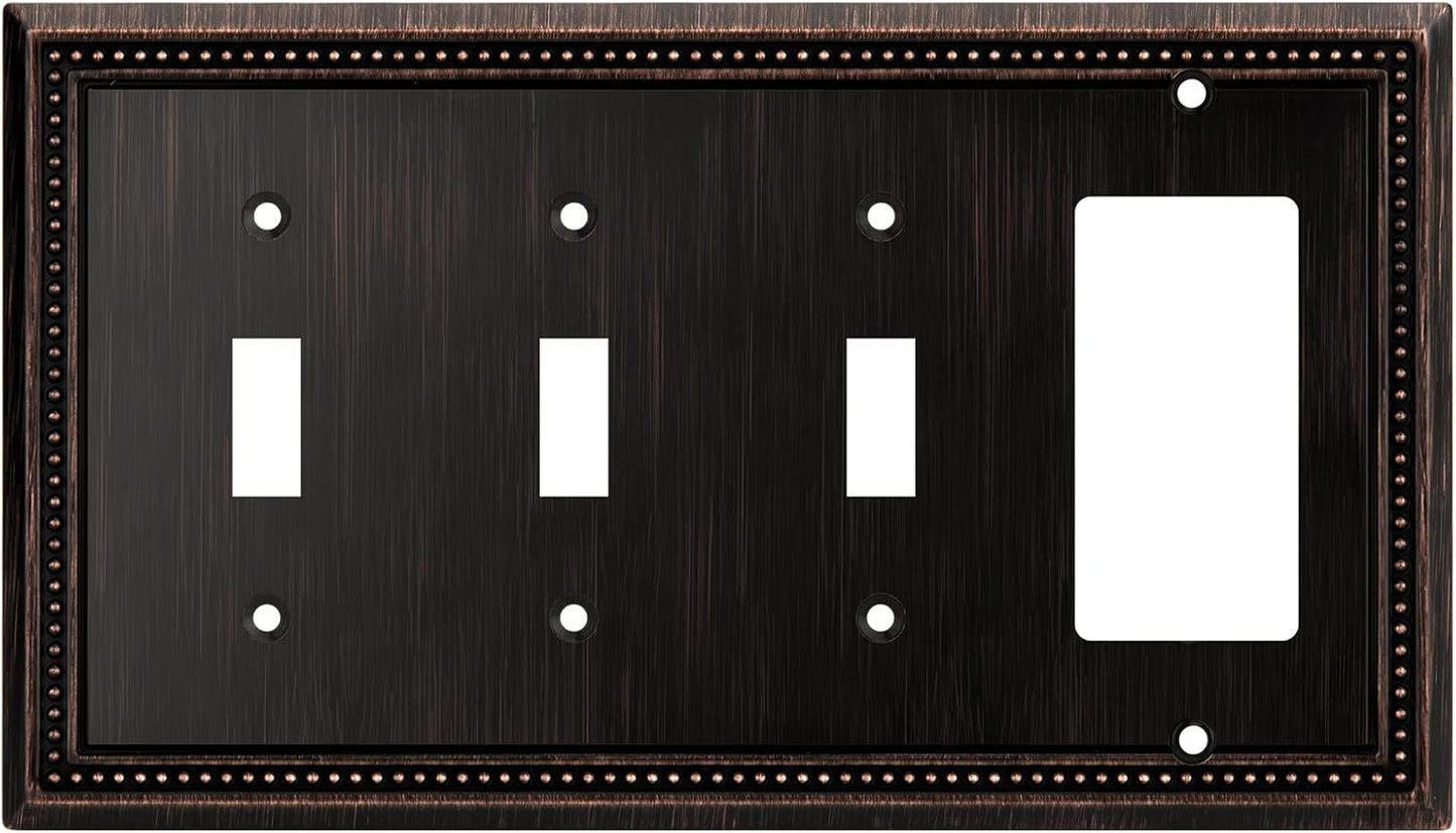 Henne Bery Sunken Pearls Heavy Duty Decorative Wall Plate Switch Plate Outlet Cover (Triple Toggle/Single Decorator, Aged Bronze)